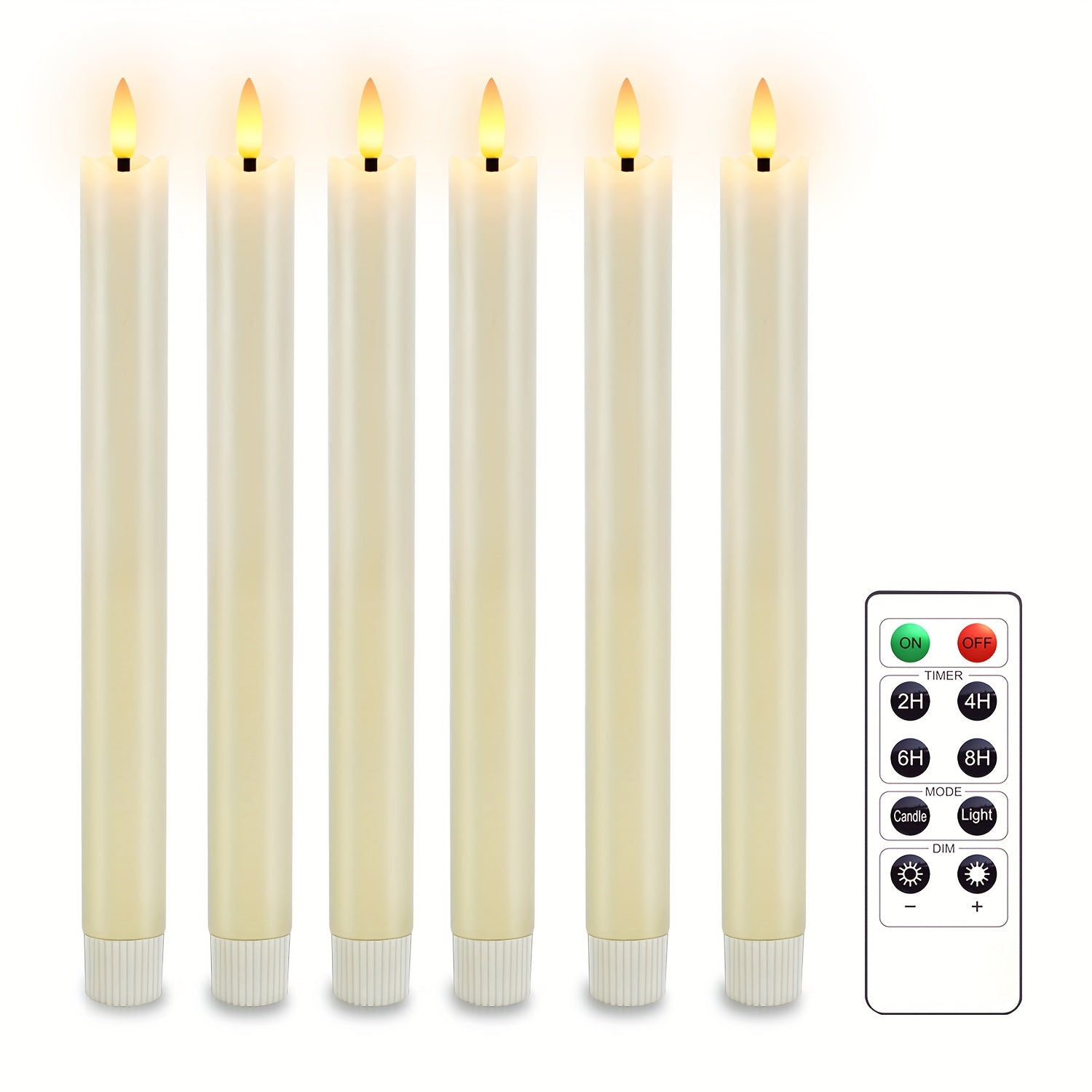 Set of 6 Real Wax Flameless Cone Candles with Remote Control - Ivory White LED Candles for Table and Wedding Decor