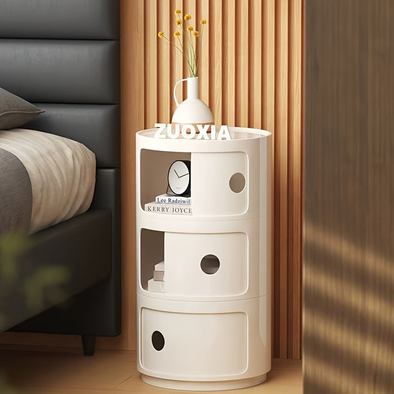 Round White Nightstand Storage Cabinet