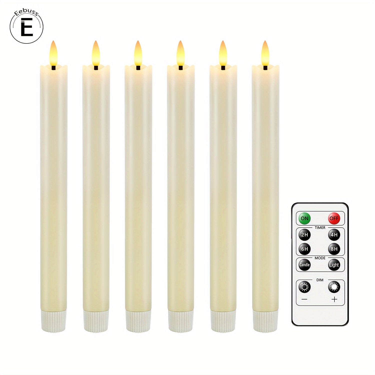 Set of 6 Real Wax Flameless Cone Candles with Remote Control - Ivory White LED Candles for Table and Wedding Decor