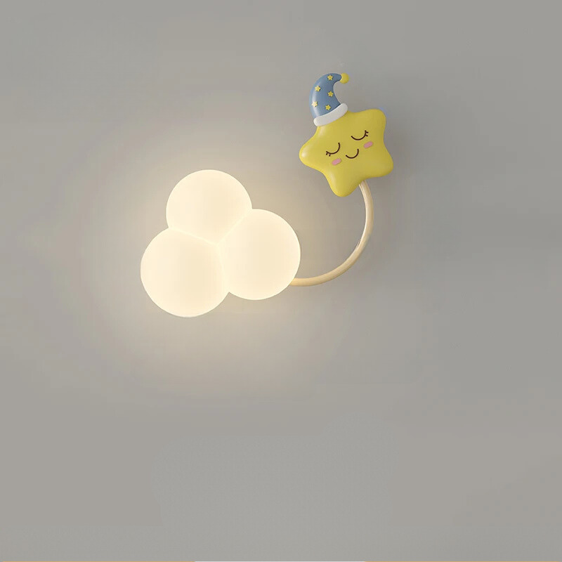 CartoonAirplane Kids' Room Wall Lamp with Stars, Rainbow, and Airplane Design