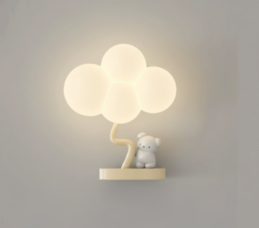 CartoonAirplane Kids' Room Wall Lamp with Stars, Rainbow, and Airplane Design