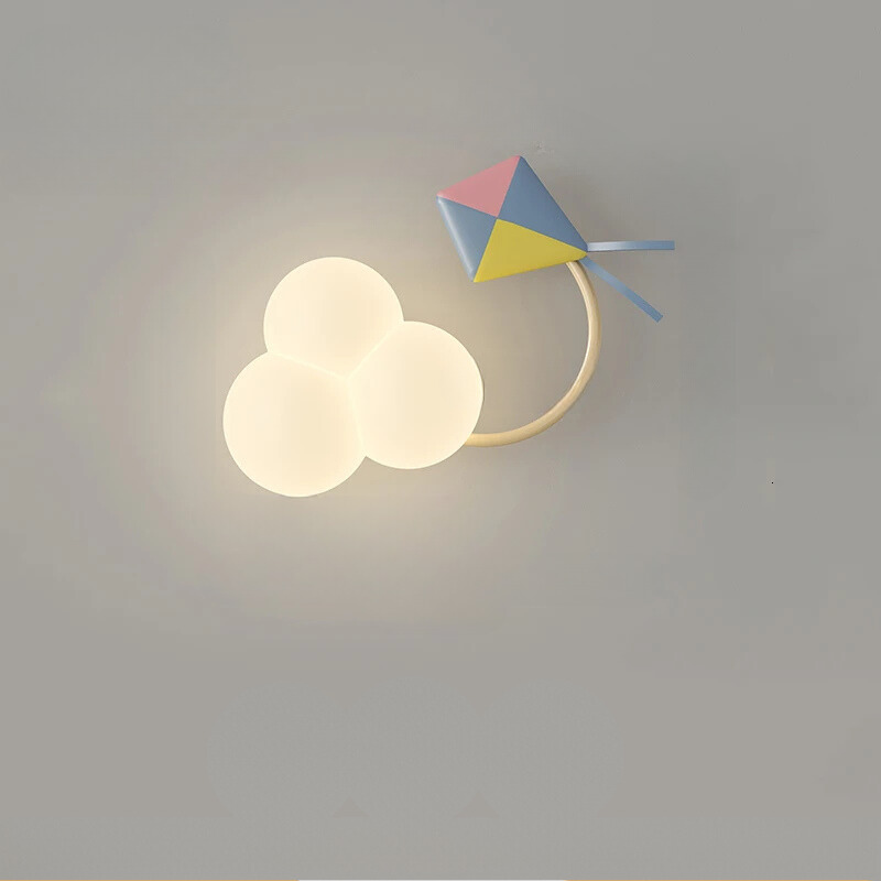 CartoonAirplane Kids' Room Wall Lamp with Stars, Rainbow, and Airplane Design