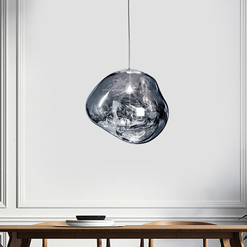 Modern Silver and Red Glass Pendant Light – 1-Light Dining Room Ceiling Fixture