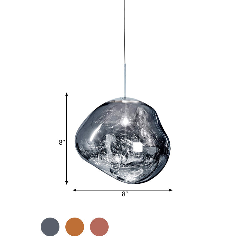 Modern Silver and Red Glass Pendant Light – 1-Light Dining Room Ceiling Fixture