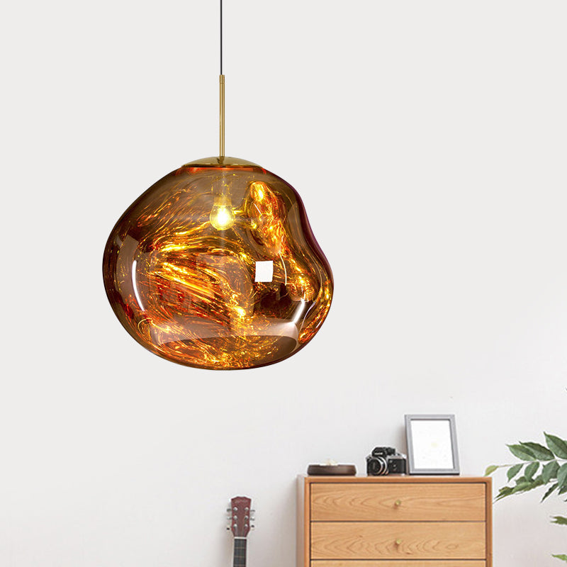 Modern Silver and Red Glass Pendant Light – 1-Light Dining Room Ceiling Fixture