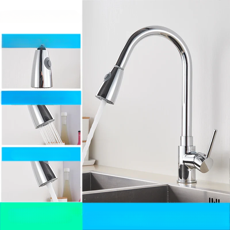 Flexible Pull-Down Kitchen Sink Faucet with Spray Head