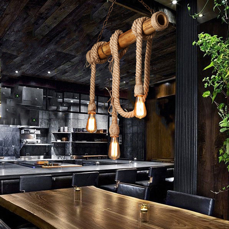 Adjustable Bamboo Ceiling Light with Rope Detail