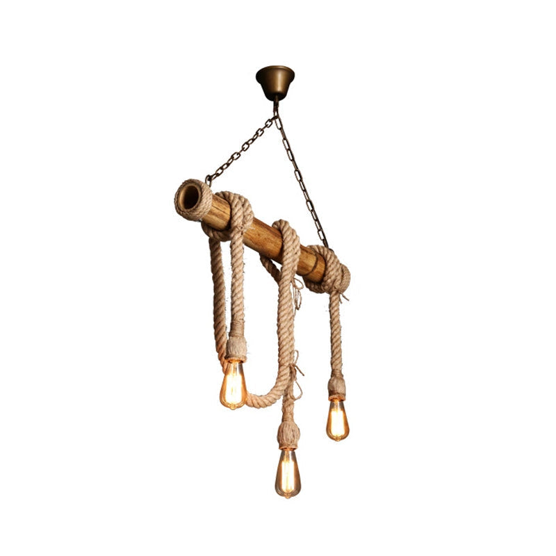 Adjustable Bamboo Ceiling Light with Rope Detail