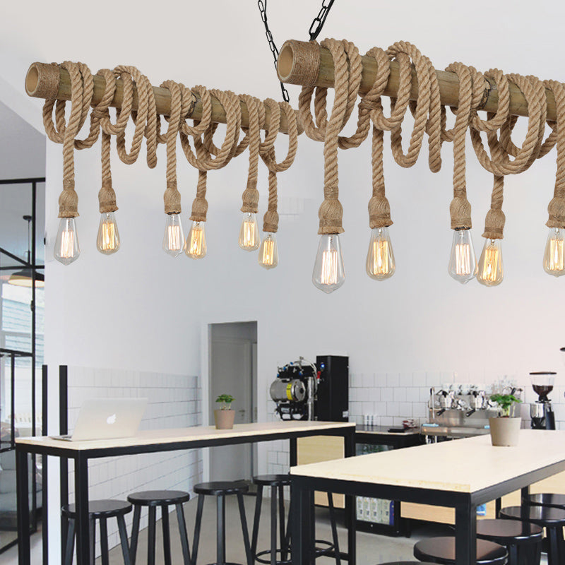 Adjustable Bamboo Ceiling Light with Rope Detail