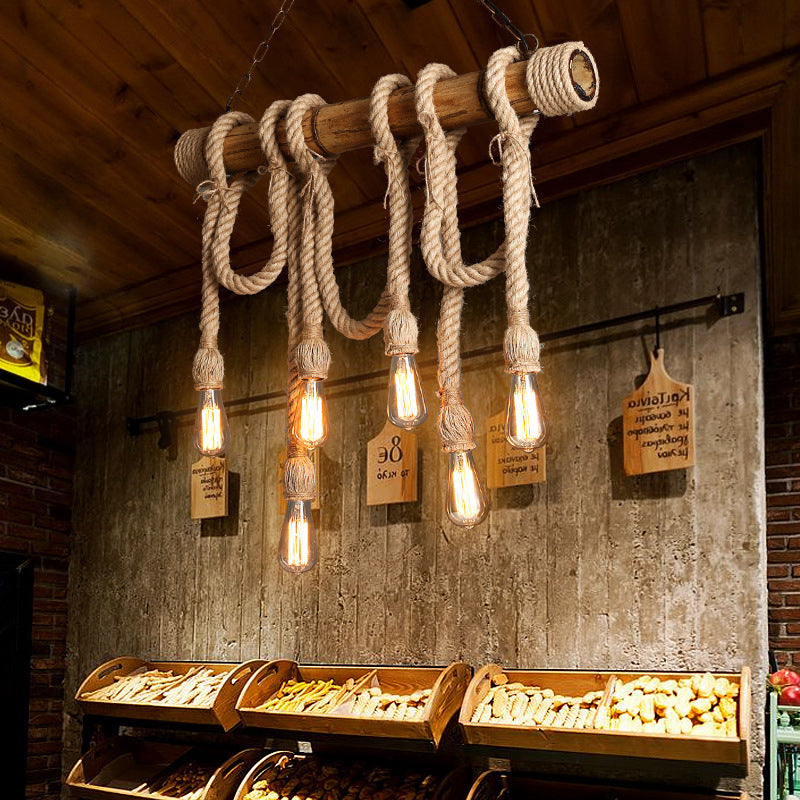 Adjustable Bamboo Ceiling Light with Rope Detail