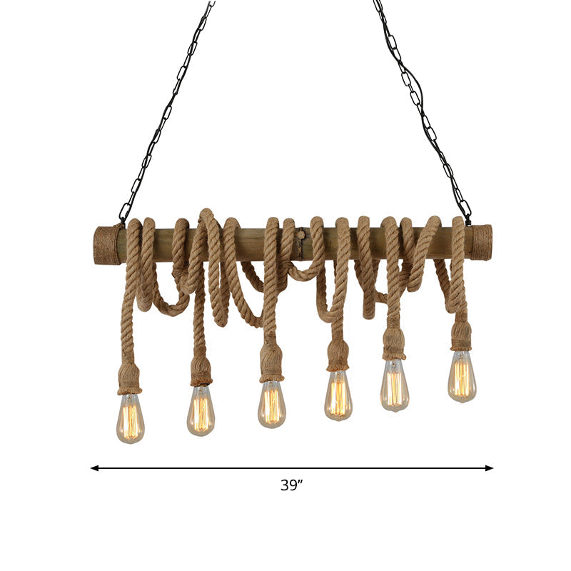 Adjustable Bamboo Ceiling Light with Rope Detail