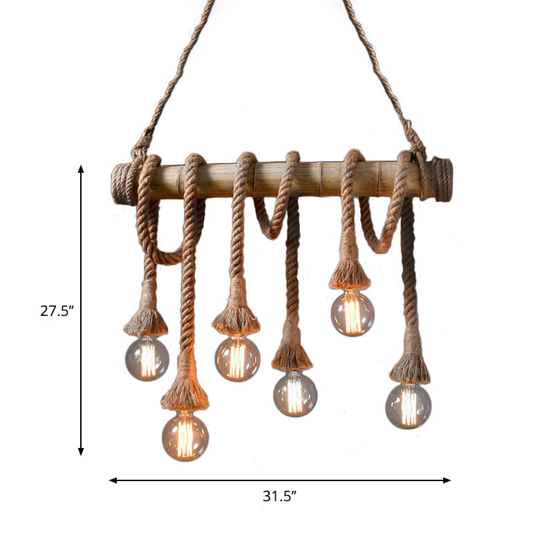 Adjustable Bamboo Ceiling Light with Rope Detail