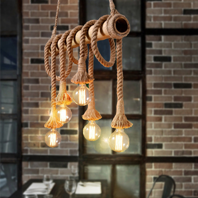 Adjustable Bamboo Ceiling Light with Rope Detail