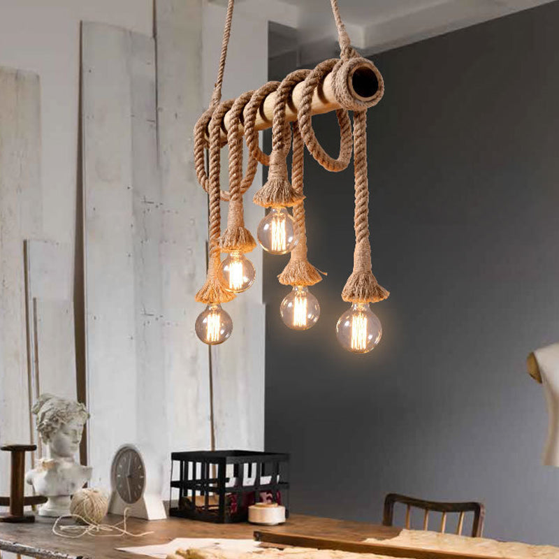 Adjustable Bamboo Ceiling Light with Rope Detail