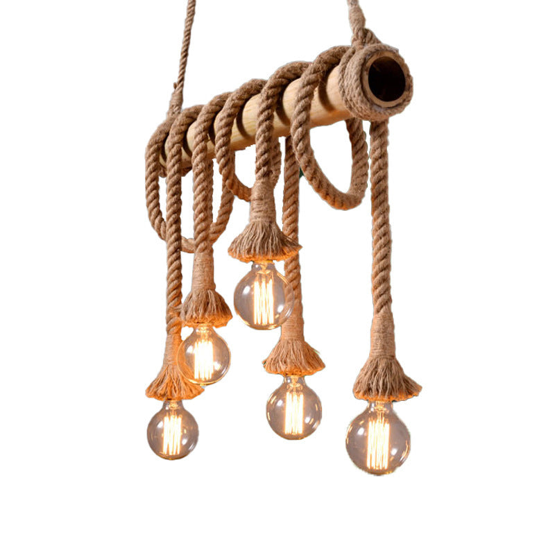 Adjustable Bamboo Ceiling Light with Rope Detail