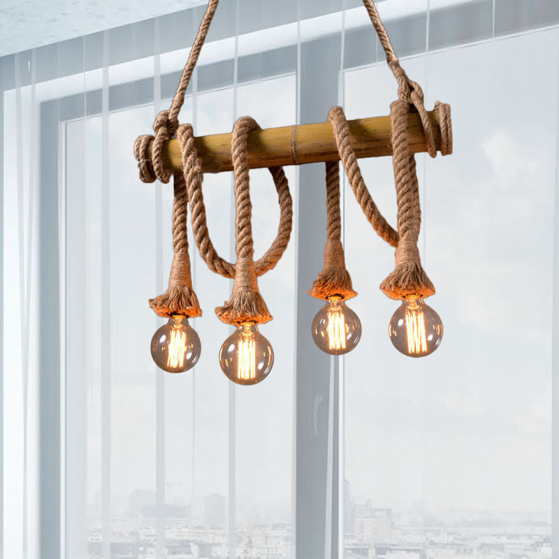 Adjustable Bamboo Ceiling Light with Rope Detail