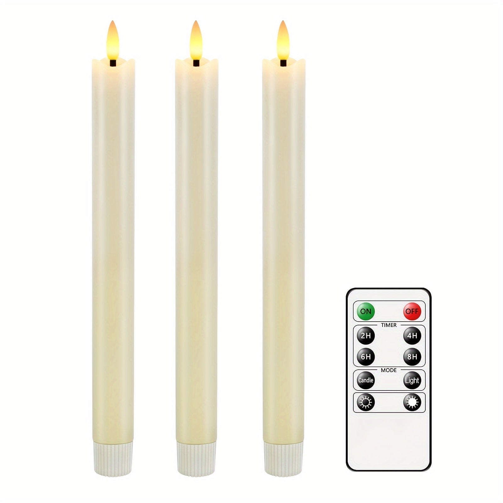 Set of 6 Real Wax Flameless Cone Candles with Remote Control - Ivory White LED Candles for Table and Wedding Decor