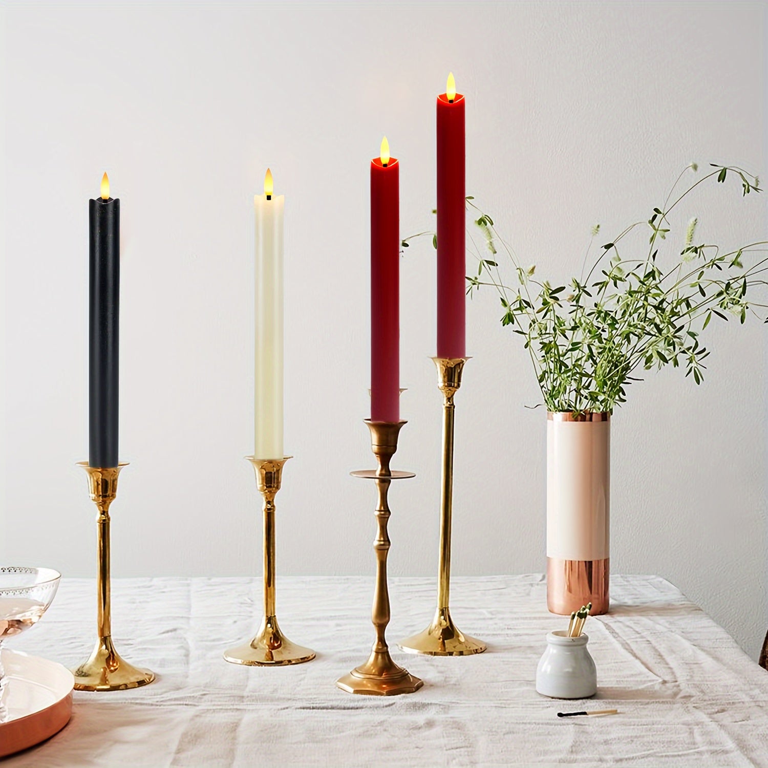 Set of 6 Real Wax Flameless Cone Candles with Remote Control - Ivory White LED Candles for Table and Wedding Decor
