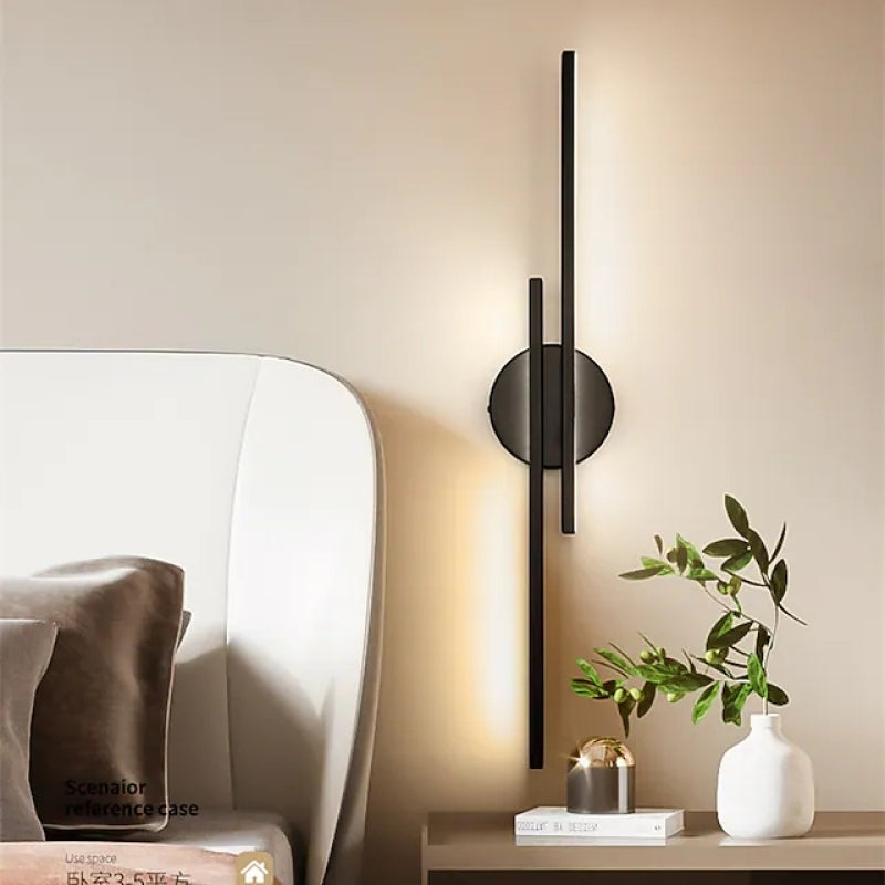 Alana Twin Linear LED Wall Sconce in Black and White Metal for Bedrooms