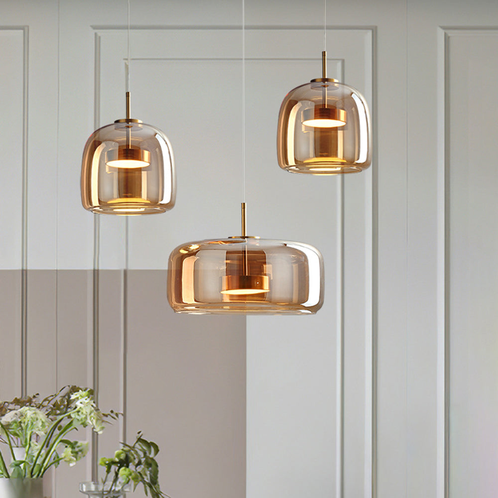 Golden Metal & Glass Retro LED Pendant Light