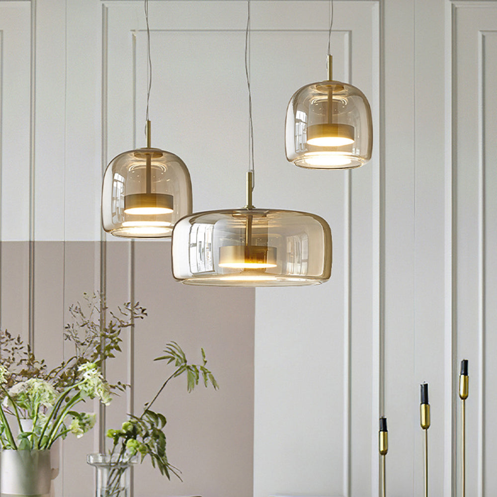 Golden Metal & Glass Retro LED Pendant Light