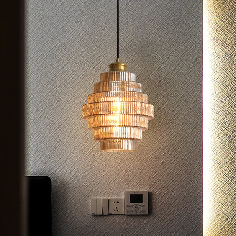 Brass Bottle-Shaped Glass Pendant Light