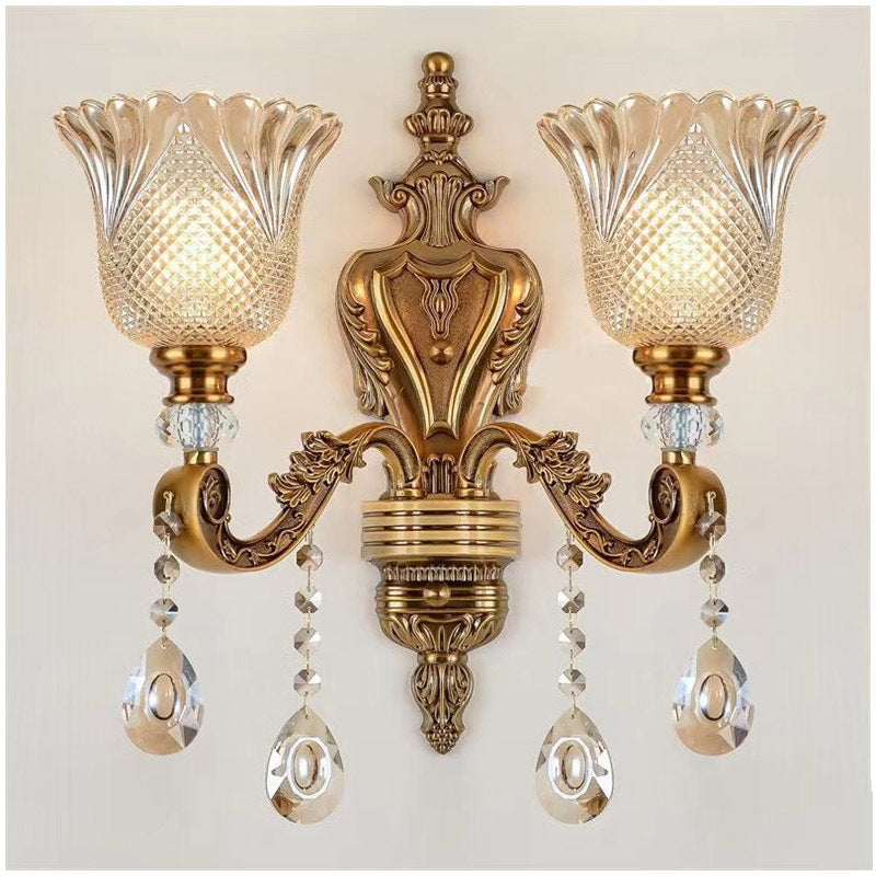 Vintage Gold Double-Light Glass Wall Sconce