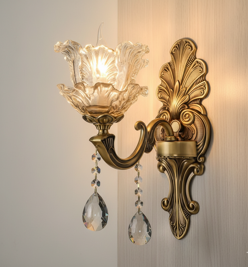 Vintage Gold Double-Light Glass Wall Sconce