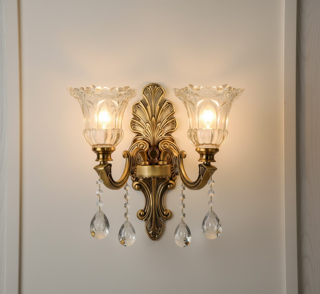 Vintage Gold Double-Light Glass Wall Sconce