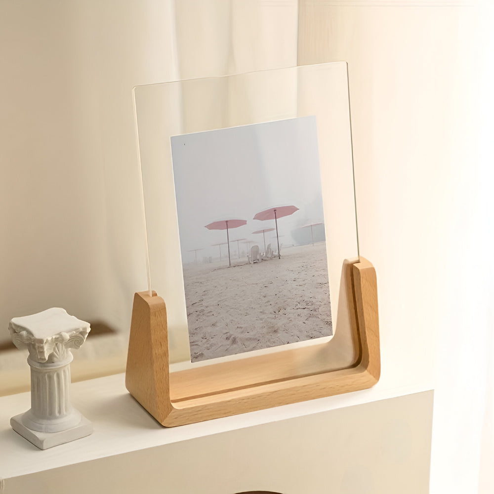 U-Shaped Acrylic and Wood Tabletop Picture Frame