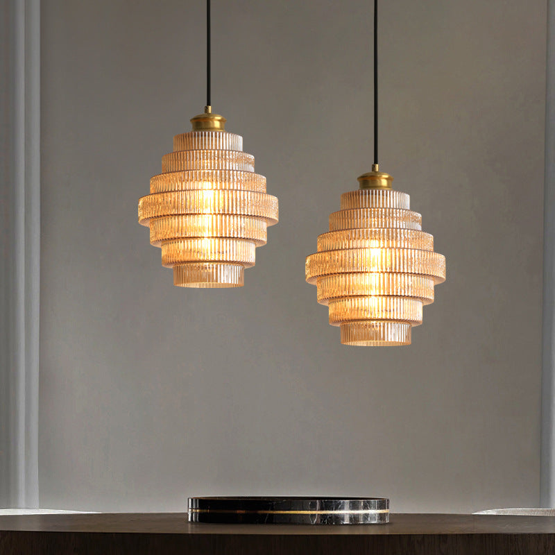 Brass Bottle-Shaped Glass Pendant Light