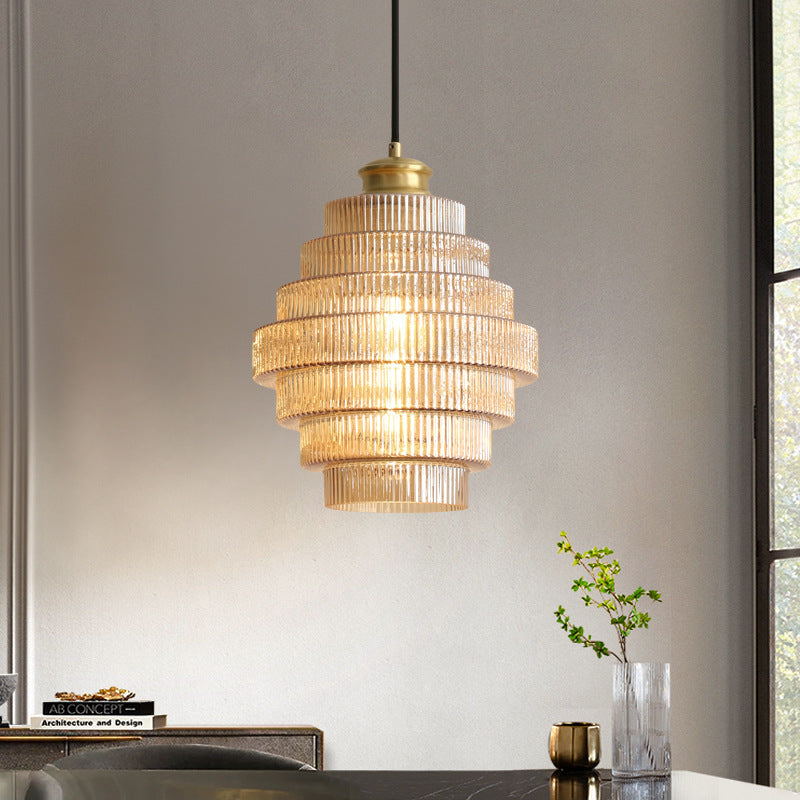 Brass Bottle-Shaped Glass Pendant Light