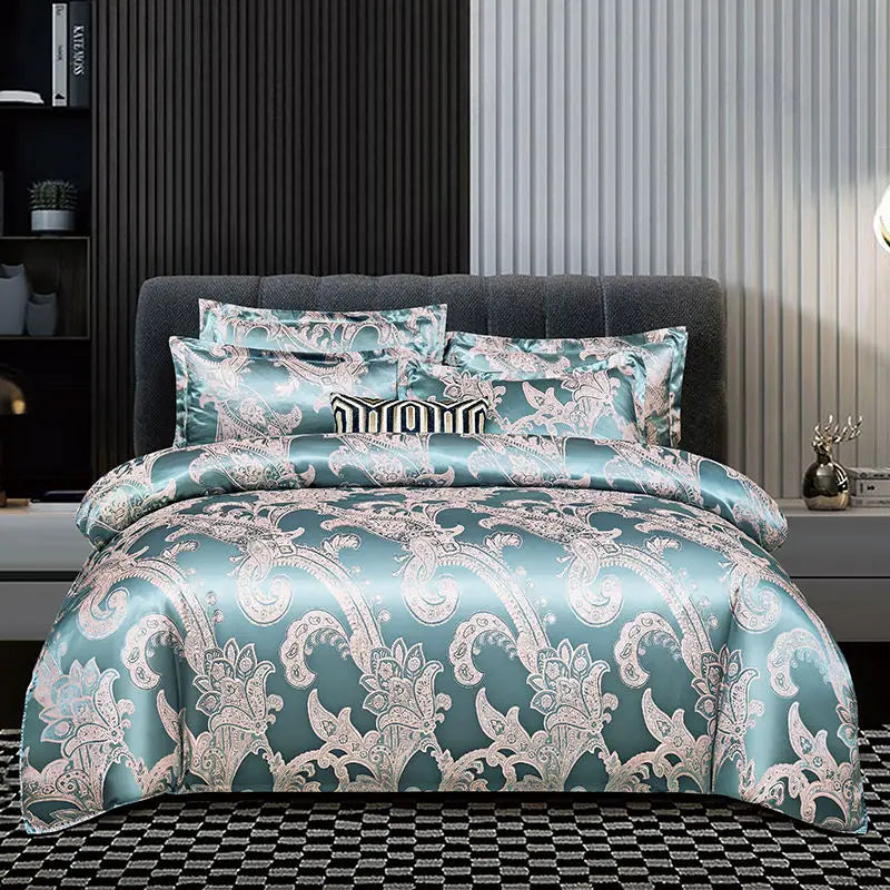 Wostar Satin Rayon Jacquard Duvet Cover Set, 220x240 Summer Luxury Bedding