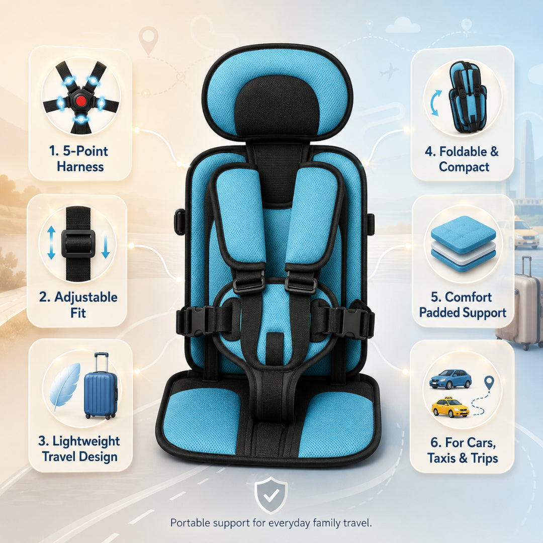 Adjustable Safety Harness Travel Car Seat for Kids