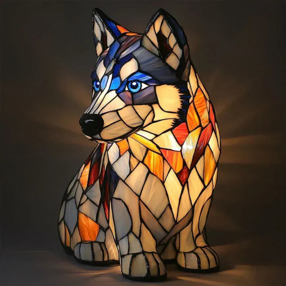 Stained Glass Dog Table Lamp Tiffany Style Colorful Home Decor 10