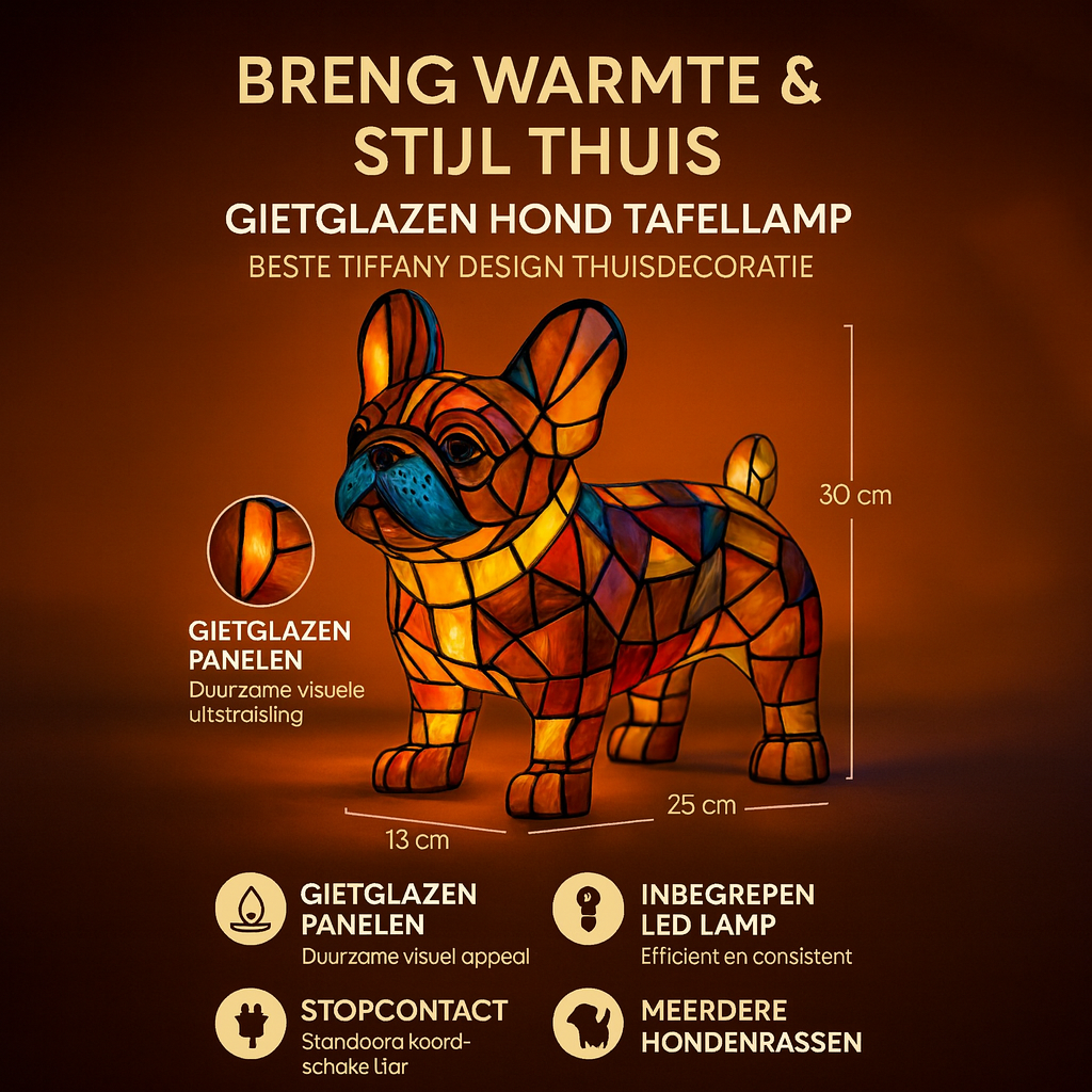 Stained Glass Dog-Themed Tiffany Style Table Lamp