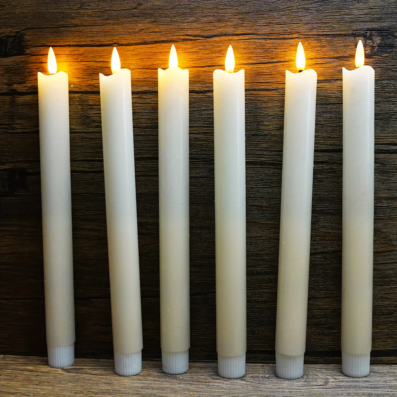 Set of 6 Real Wax Flameless Cone Candles with Remote Control - Ivory White LED Candles for Table and Wedding Decor