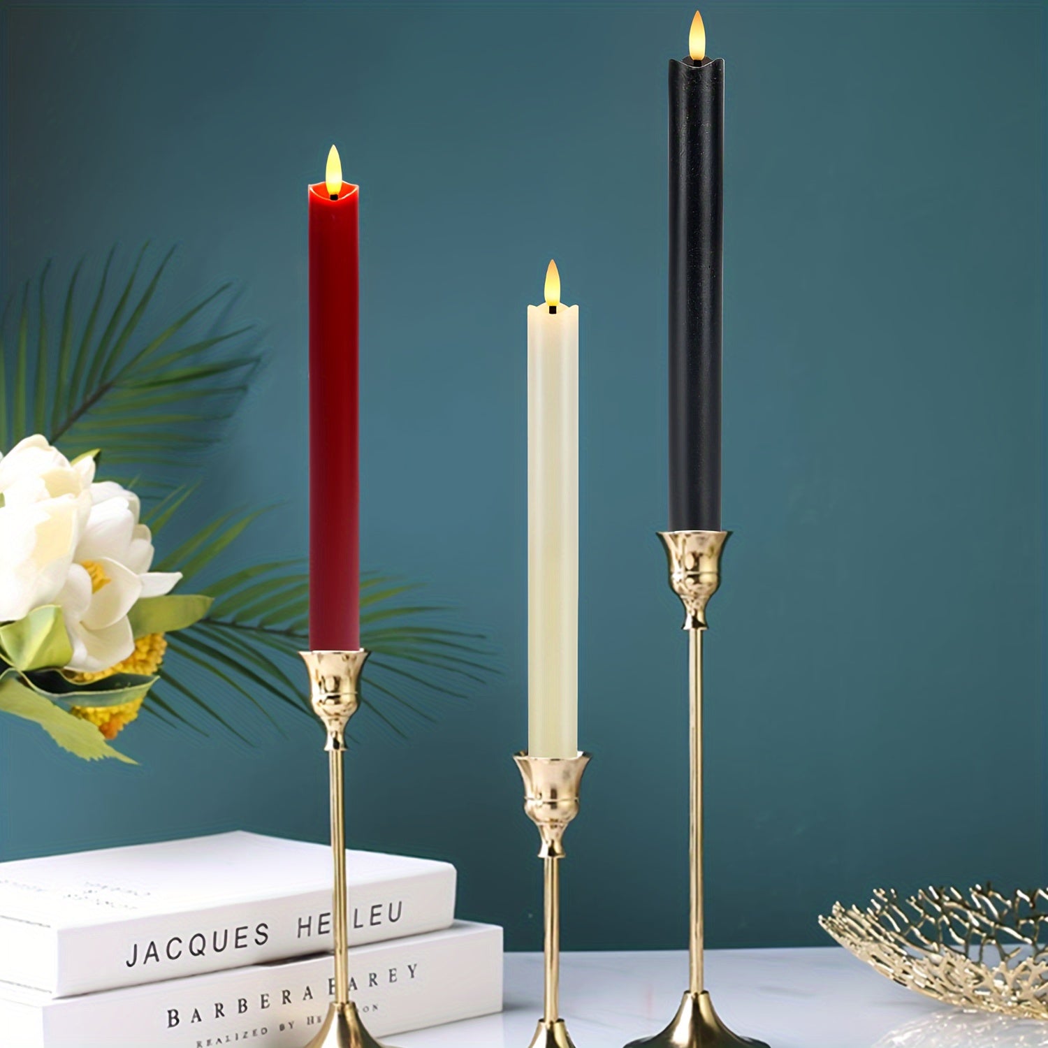 Set of 6 Real Wax Flameless Cone Candles with Remote Control - Ivory White LED Candles for Table and Wedding Decor