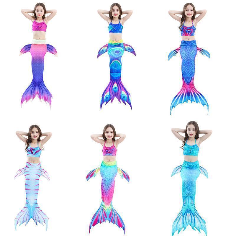 Girls' Three-Piece Mermaid Swim Costume