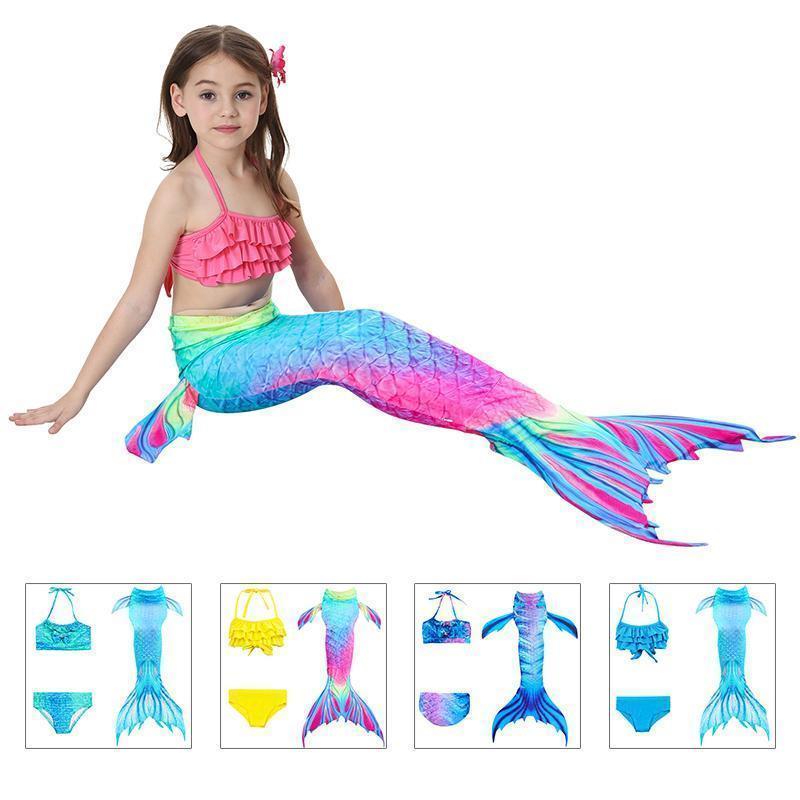 Girls' Three-Piece Mermaid Swim Costume
