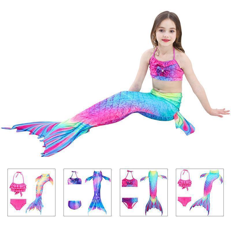 Girls' Three-Piece Mermaid Swim Costume