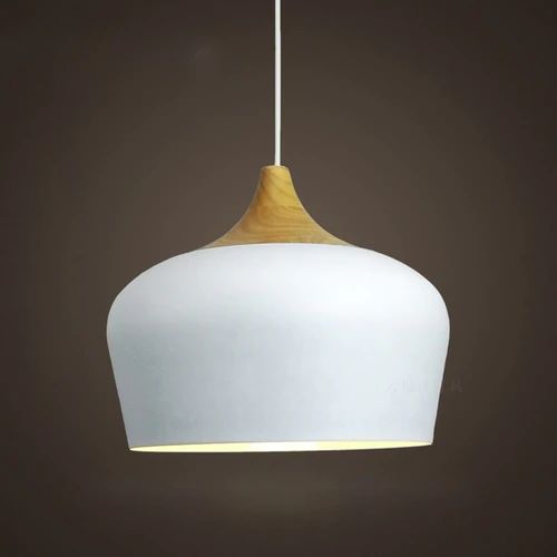 Metal and Wood Pendant Lights in Soft Pastel Tones