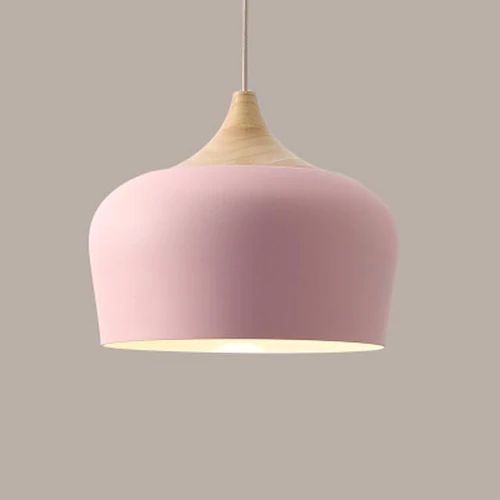 Metal and Wood Pendant Lights in Soft Pastel Tones