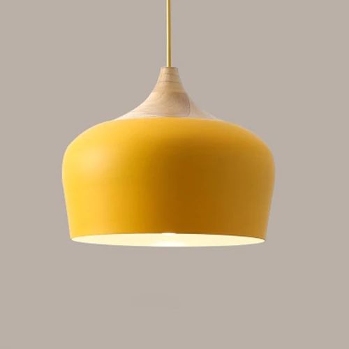 Metal and Wood Pendant Lights in Soft Pastel Tones