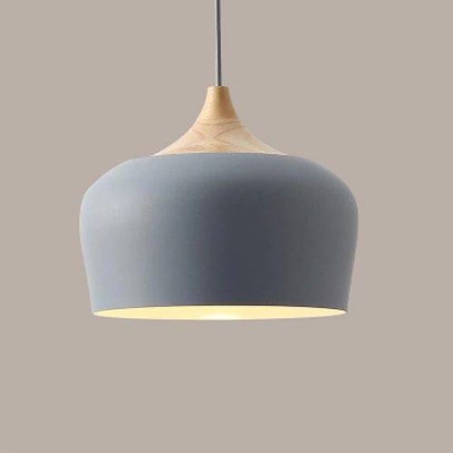 Metal and Wood Pendant Lights in Soft Pastel Tones