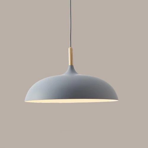 Metal and Wood Pendant Lights in Soft Pastel Tones