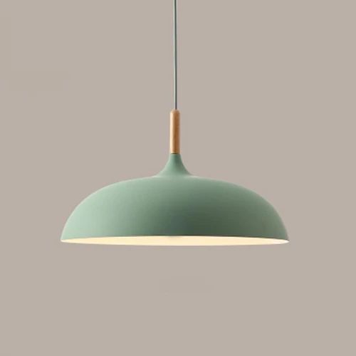 Metal and Wood Pendant Lights in Soft Pastel Tones