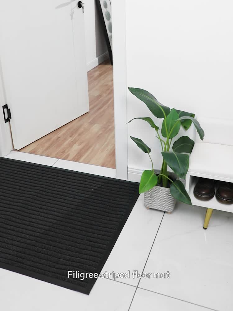 All-Season Weather-Resistant Striped Indoor/Outdoor Mat – Durable, Non-Slip, Stain and Fade Resistant Low-Profile Rug