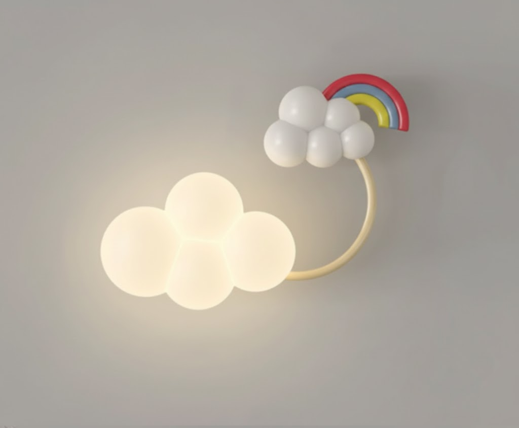 CartoonAirplane Kids' Room Wall Lamp with Stars, Rainbow, and Airplane Design