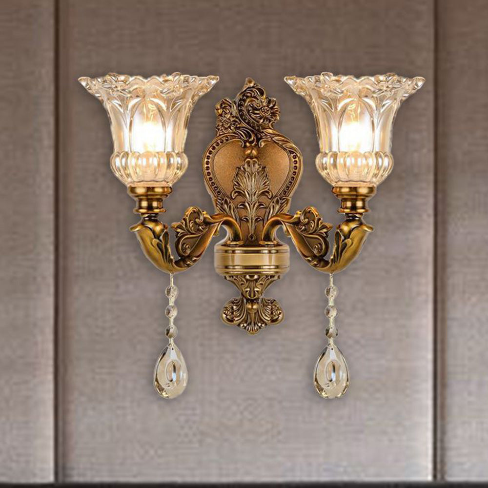 Vintage Gold Double-Light Glass Wall Sconce